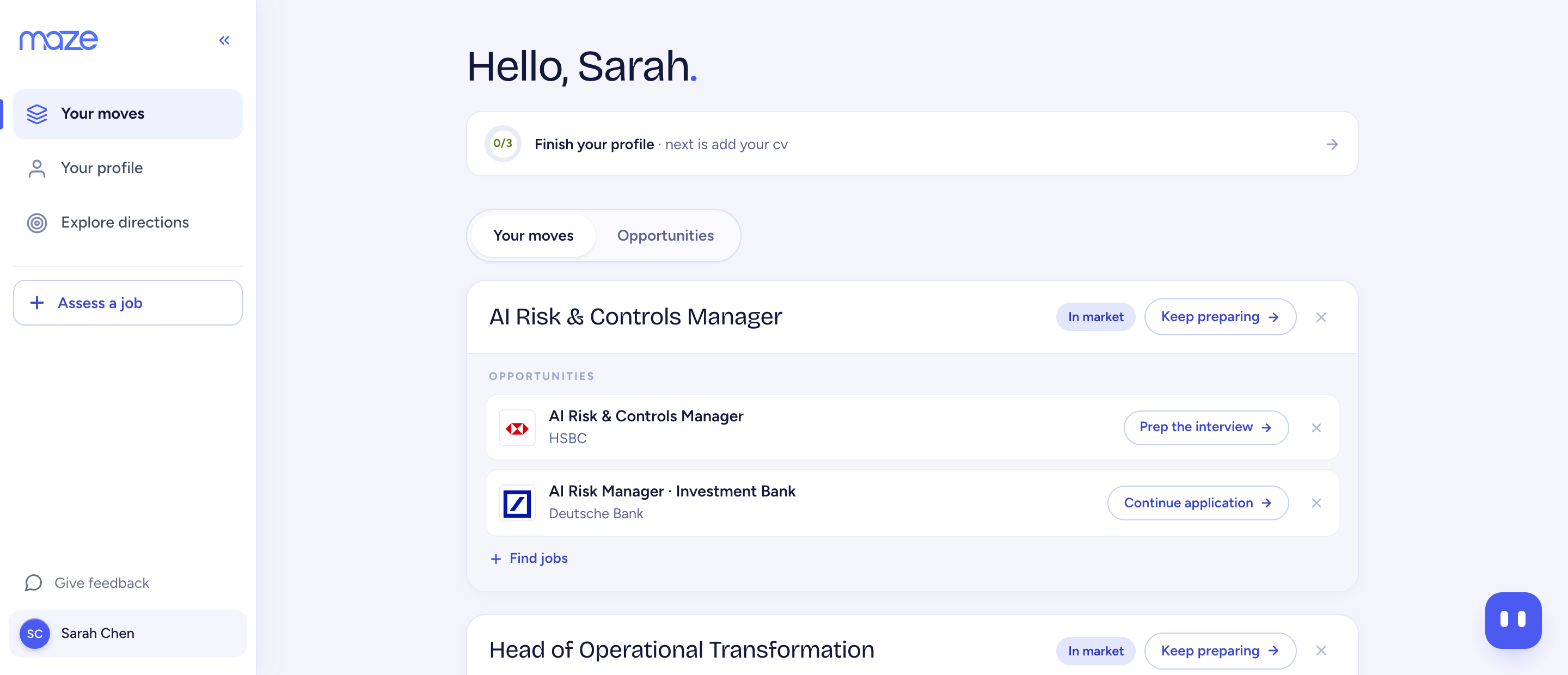 Maze showing your moves, the jobs under each one and the next step on every job.